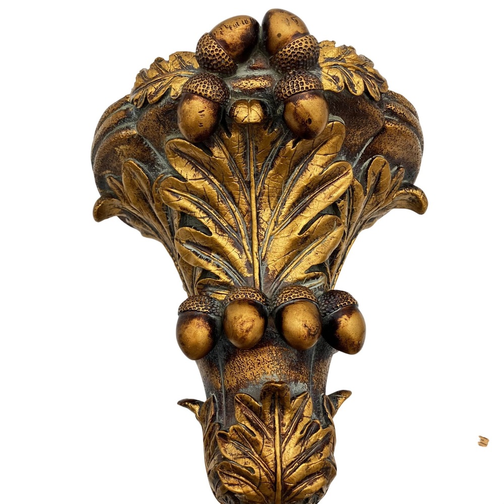 Vintage Ornate Gold Chalkware Sconce Wall Pocket Shelf Acorn Oak Leaf Hollywood